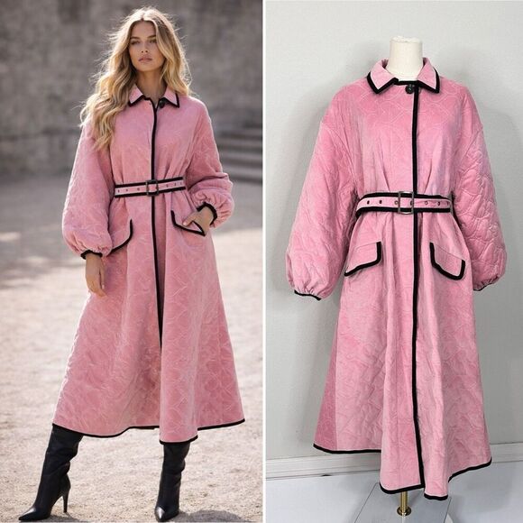 Hunter Bell Jackets & Blazers - Hunter Bell Hightower Coat Pink Heart Quilted Velvet Factory Sample Sz 4